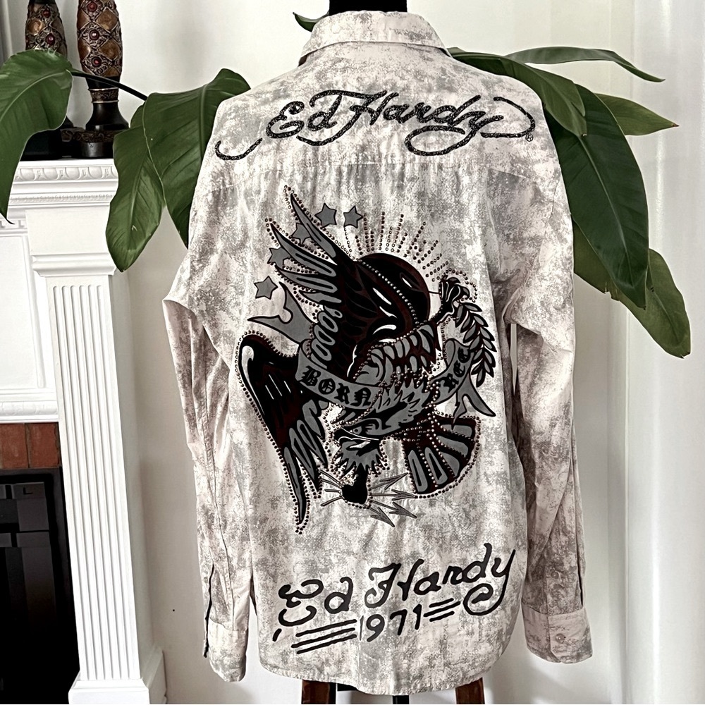 Y2K Ed Hardy Graphics Long Sleeve Button Down